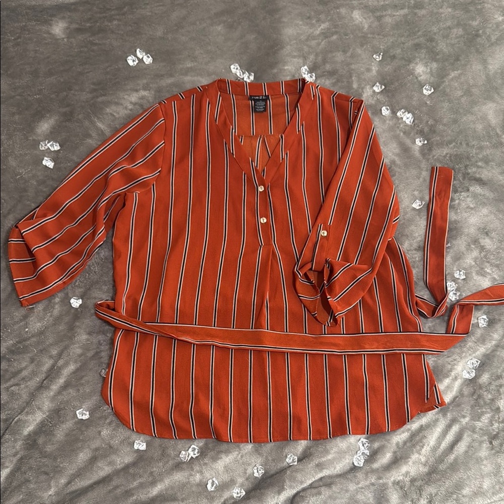Rue21 Brown and Orange Tie Front Blouse
